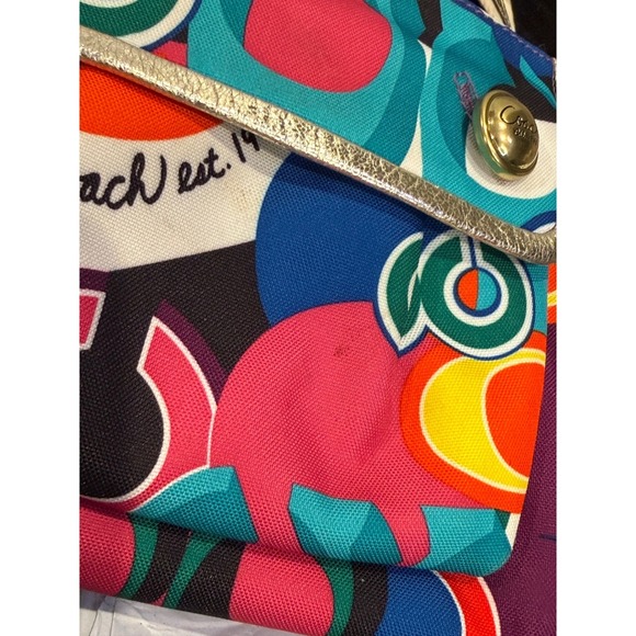 Coach Multicolor Op Art Print Canvas Leather Trim Shoulder Bag Purse Gold Chain - Picture 5 of 17